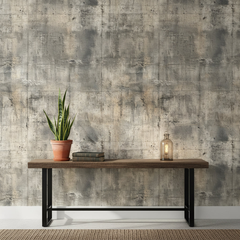 Textured Gray and Beige Concrete Effect Wallpaper