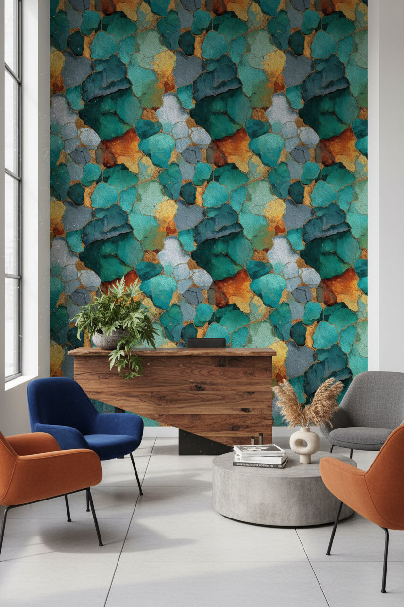 Teal and Gold Look Abstract Organic Wallpaper