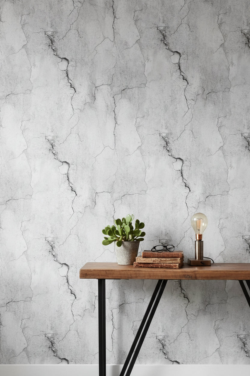 Light Gray Cracked Concrete Effect Wallpaper