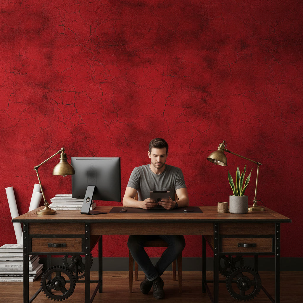 Deep Crimson Crackle Abstract Wallpaper