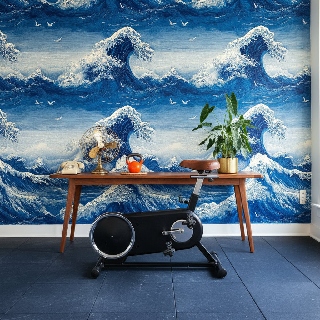 Deep Blue Japanese Wave Wallpaper