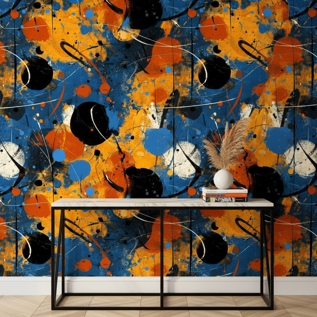 Vibrant Abstract Blue and Orange Pattern Wallpaper