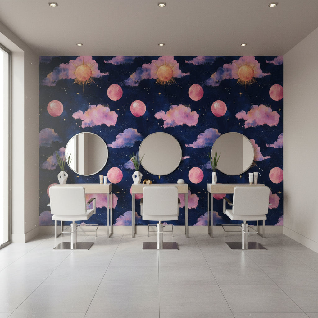 Deep Navy Cosmic Sky and Clouds Wallpaper