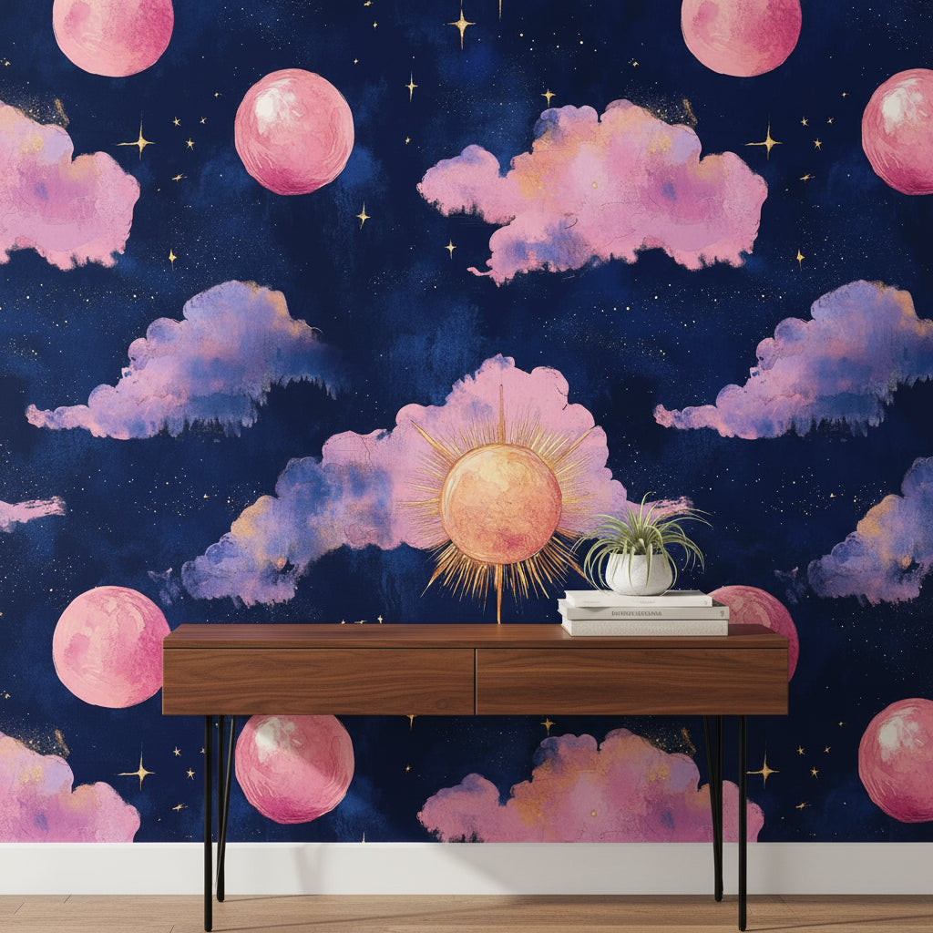 Deep Navy Cosmic Sky and Clouds Wallpaper