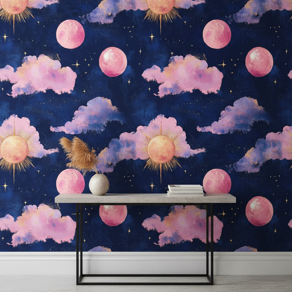 Deep Navy Cosmic Sky and Clouds Wallpaper