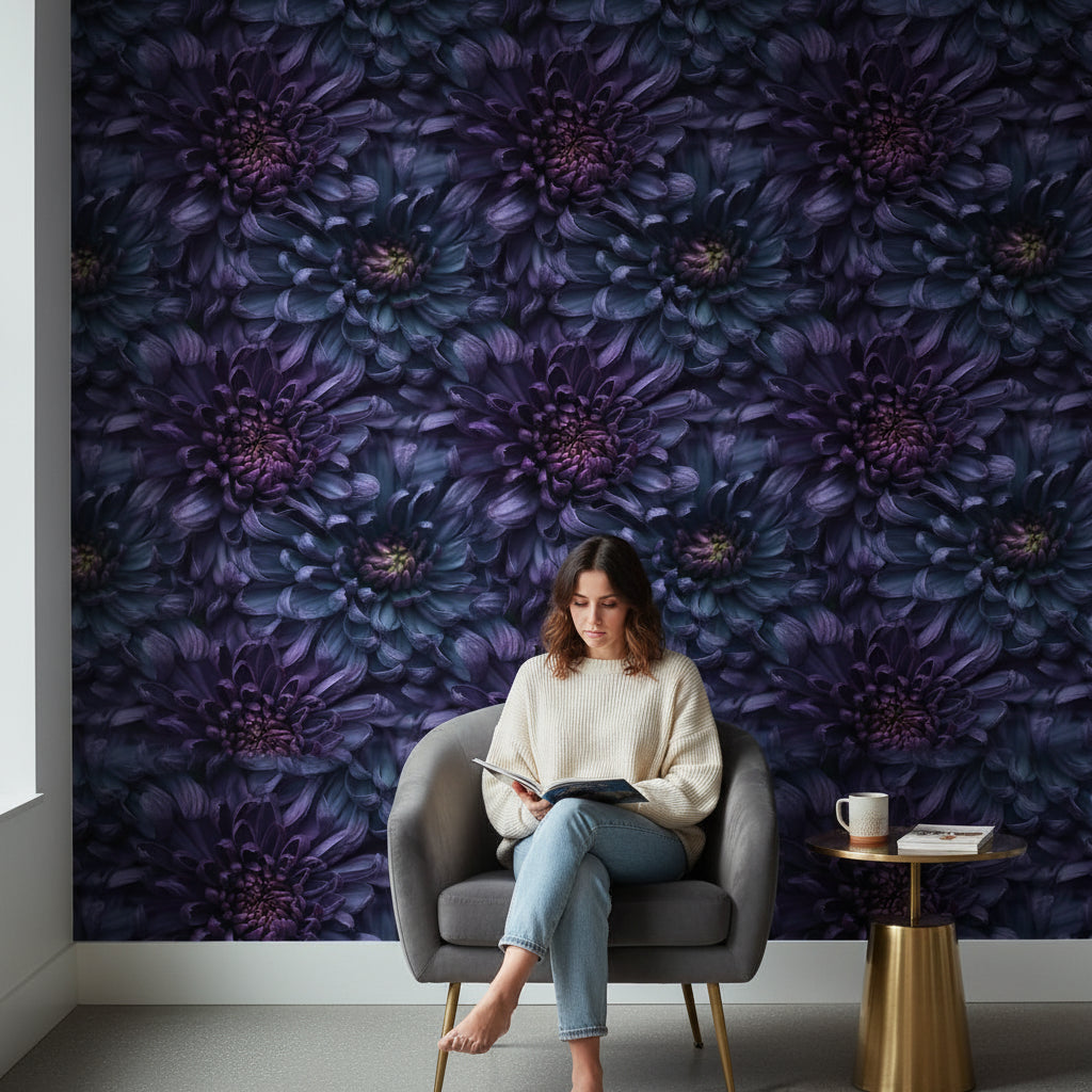 Deep Purple Chrysanthemum Floral Wallpaper