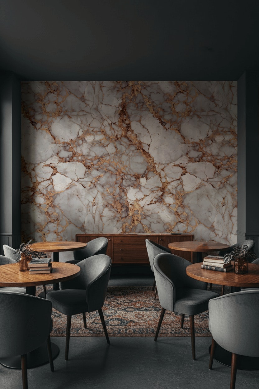 Elegant Gray and Copper Marble Texture Wallpaper