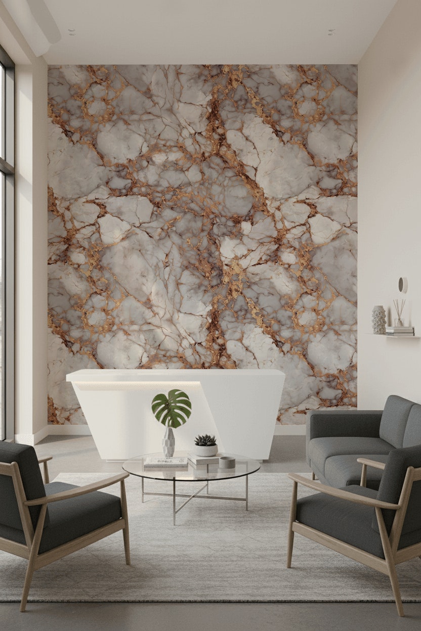 Elegant Gray and Copper Marble Texture Wallpaper