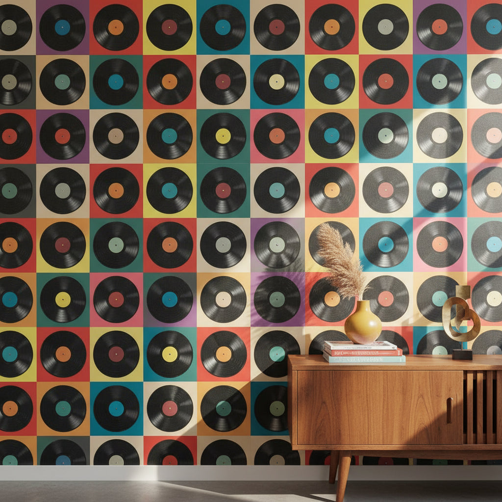 Vinyl Records Wallpaper Geometric Pop Art Wall Decor