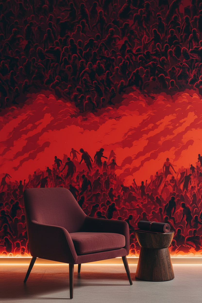 Rich Red Abstract Silhouette Swirl Wallpaper