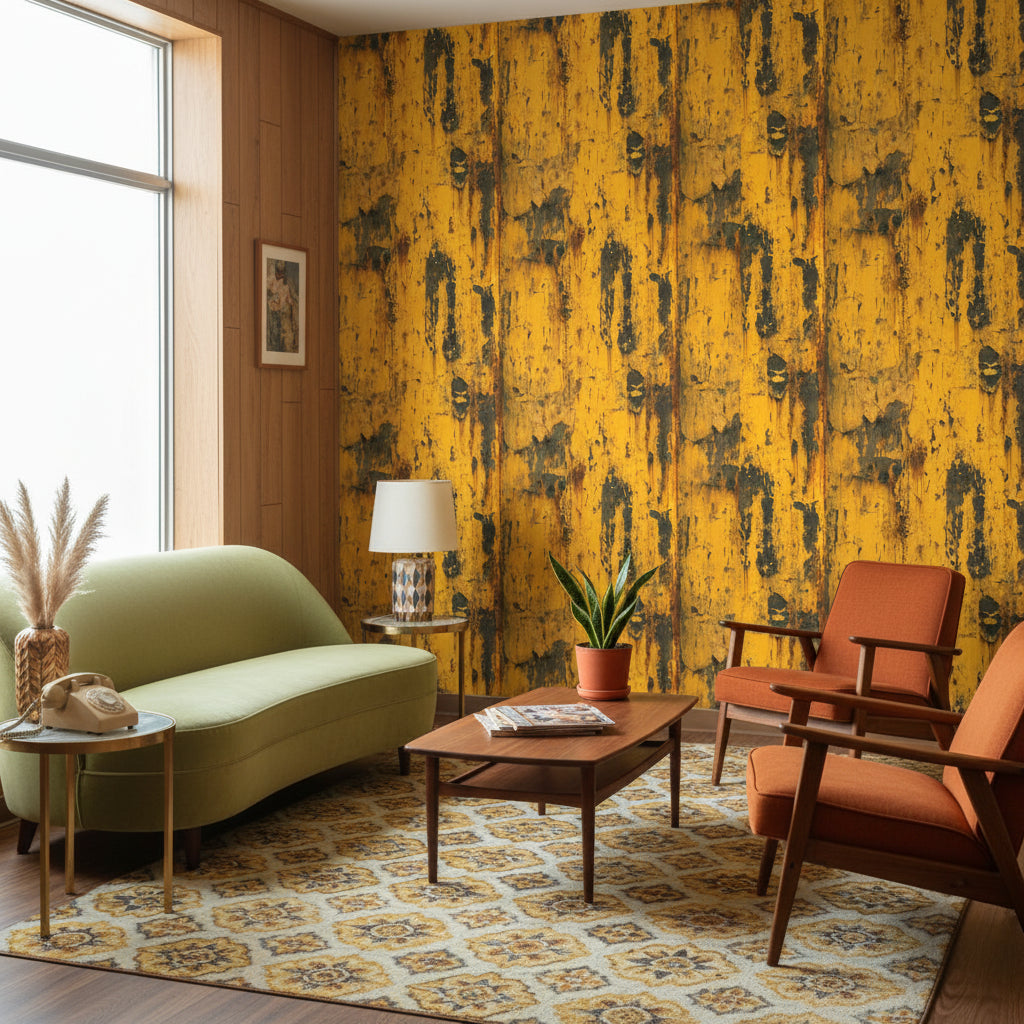 Industrial Yellow Distressed Texture Wallpaper