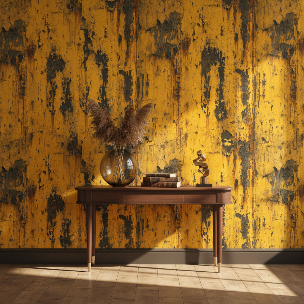 Industrial Yellow Distressed Texture Wallpaper