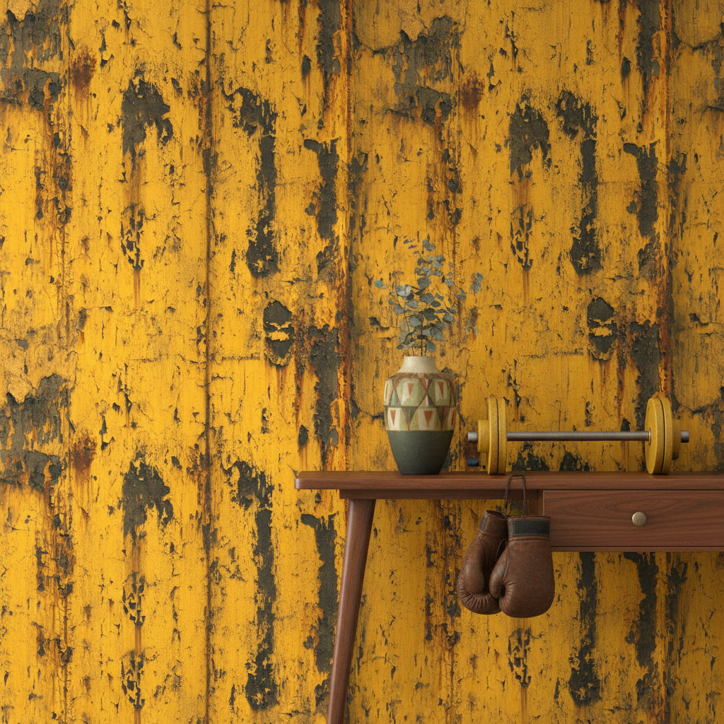 Industrial Yellow Distressed Texture Wallpaper
