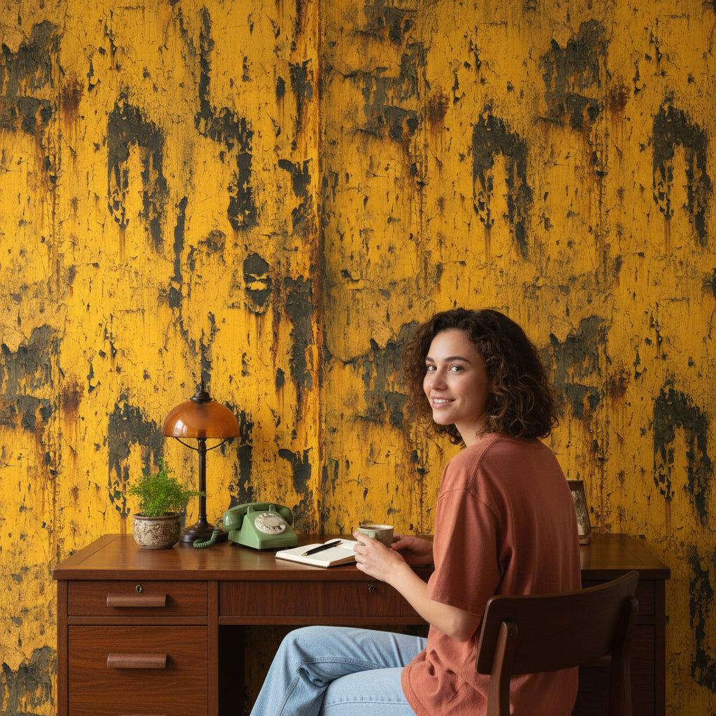 Industrial Yellow Distressed Texture Wallpaper