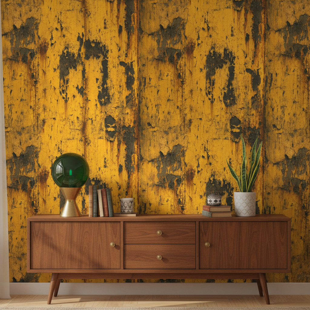 Industrial Yellow Distressed Texture Wallpaper