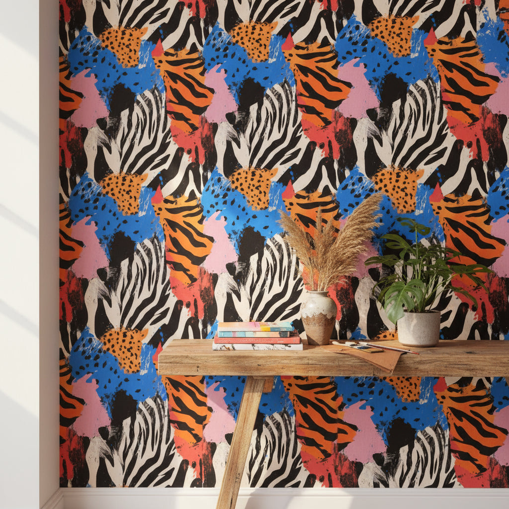 Bold Multicolor Abstract Animal Print Wallpaper