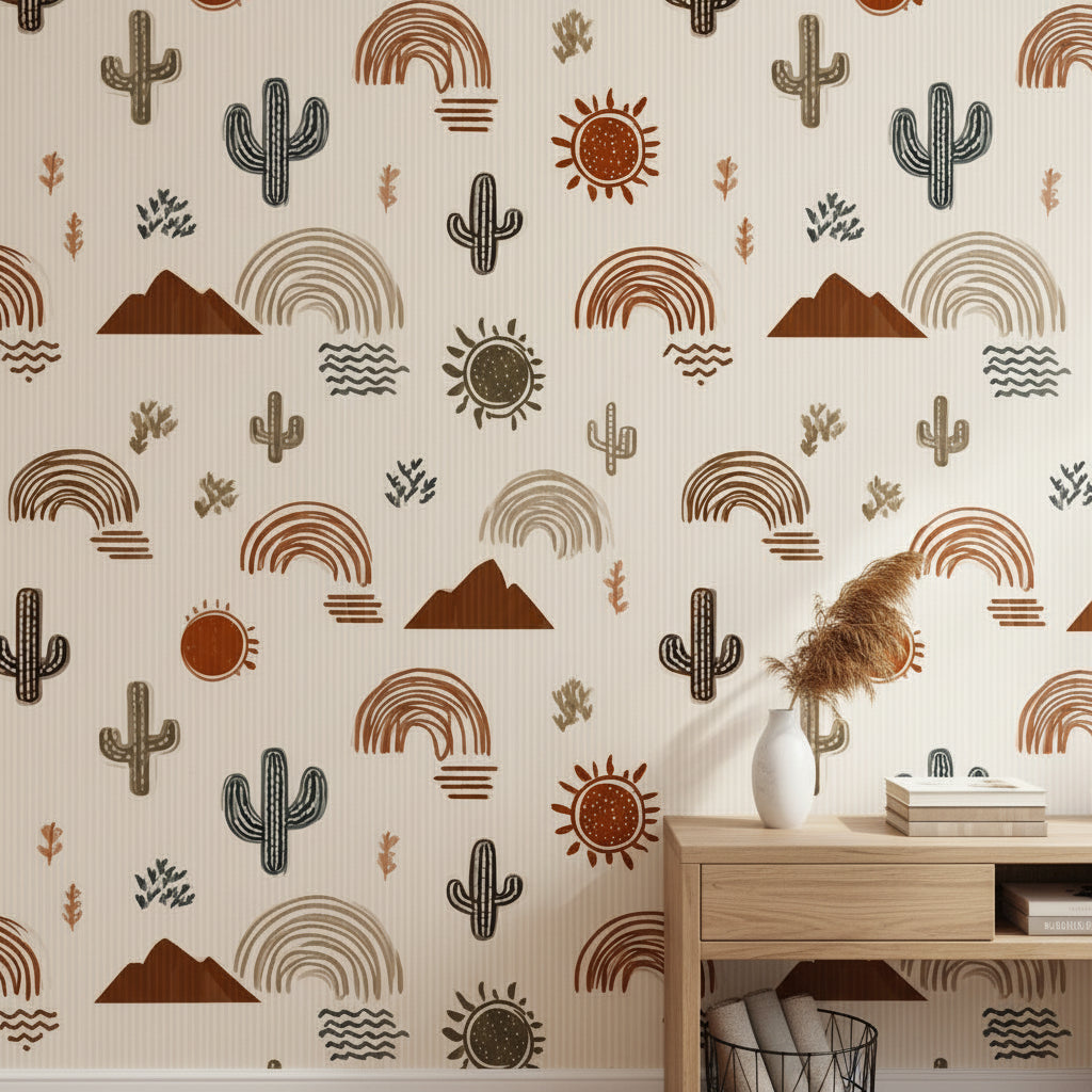 Cream Desert Motif Abstract Wallpaper