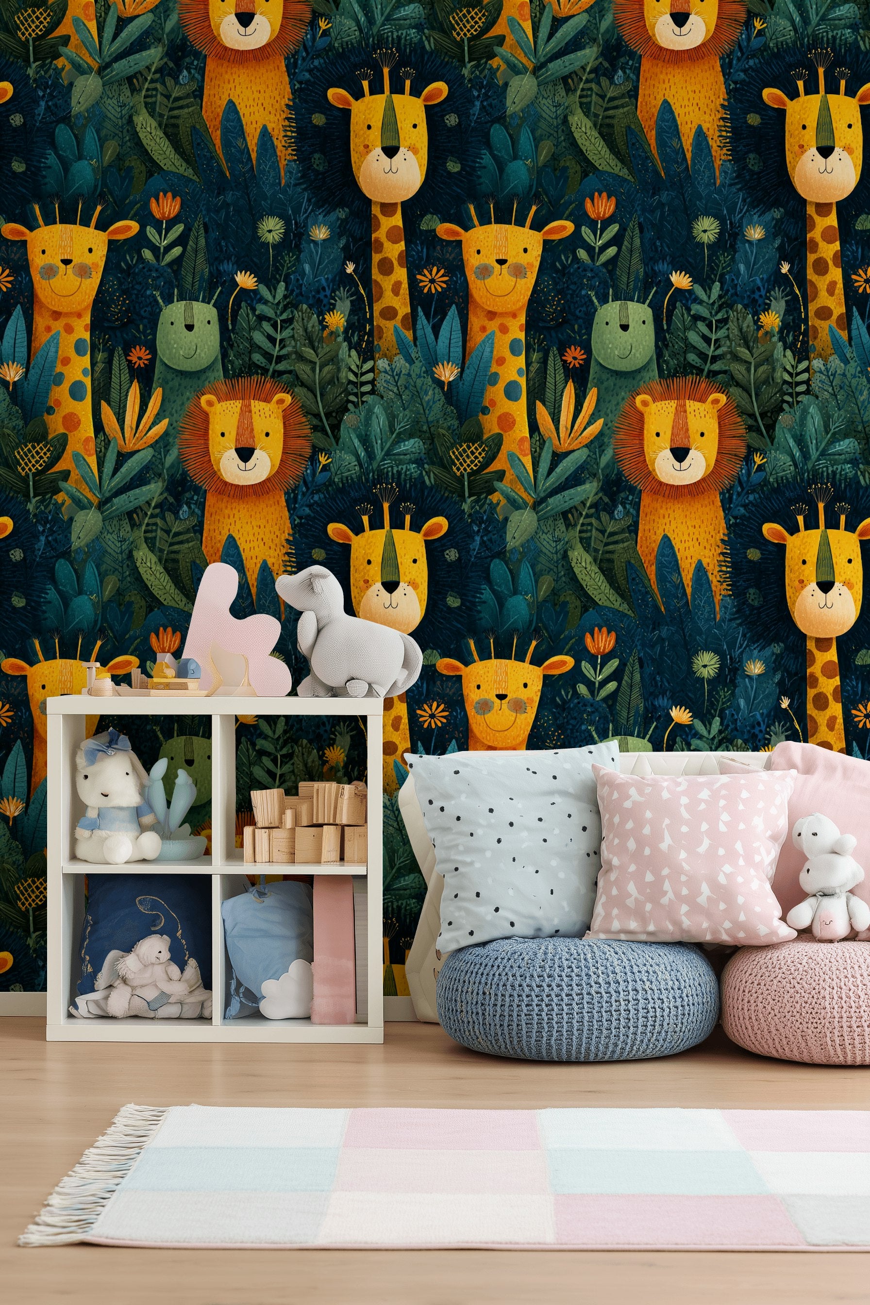 Dark Blue Jungle Animal Adventure Wallpaper