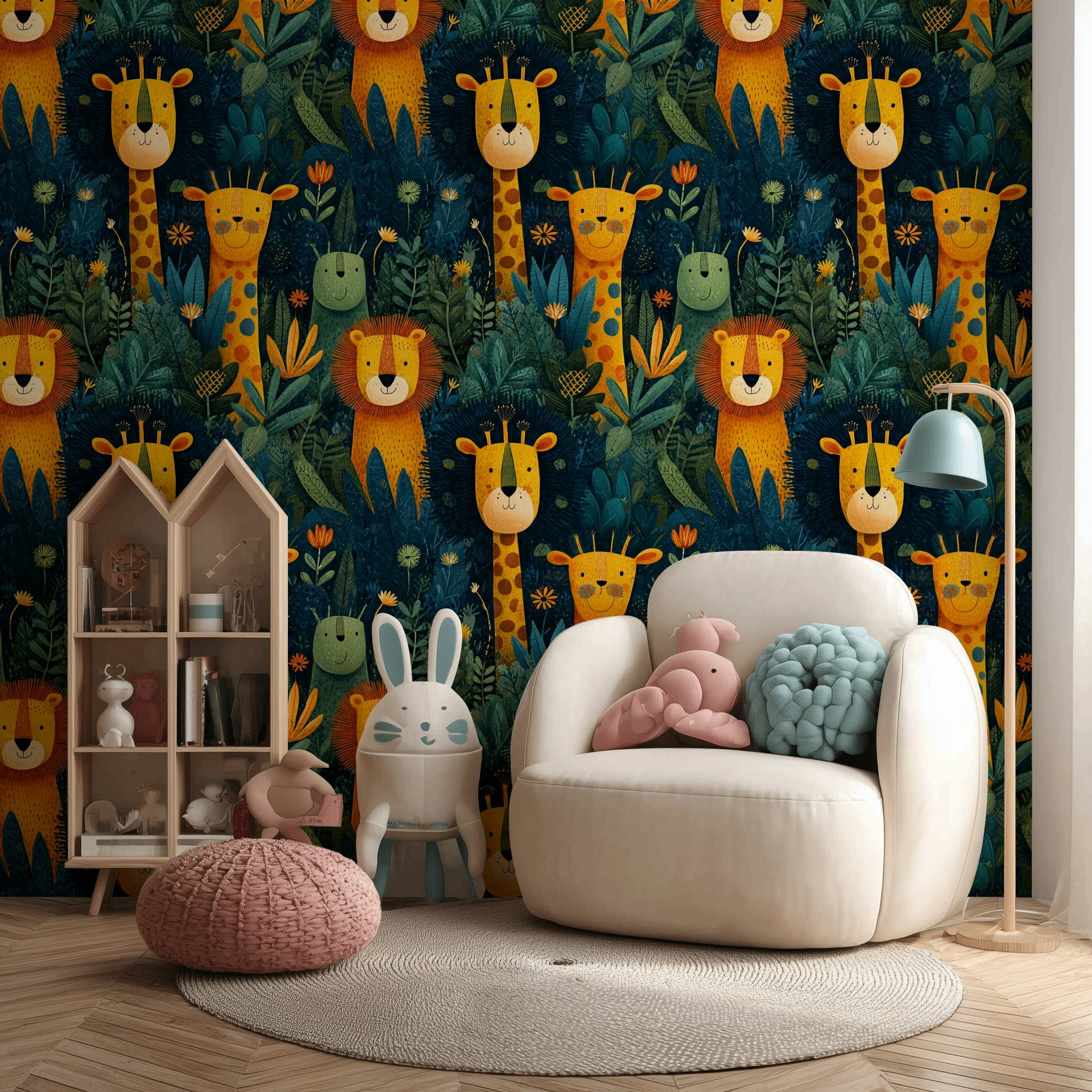Dark Blue Jungle Animal Adventure Wallpaper