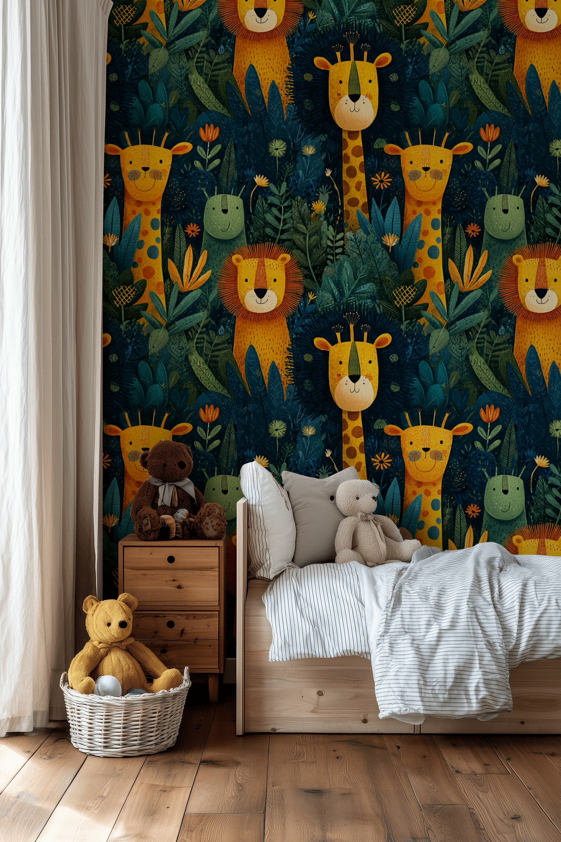 Dark Blue Jungle Animal Adventure Wallpaper