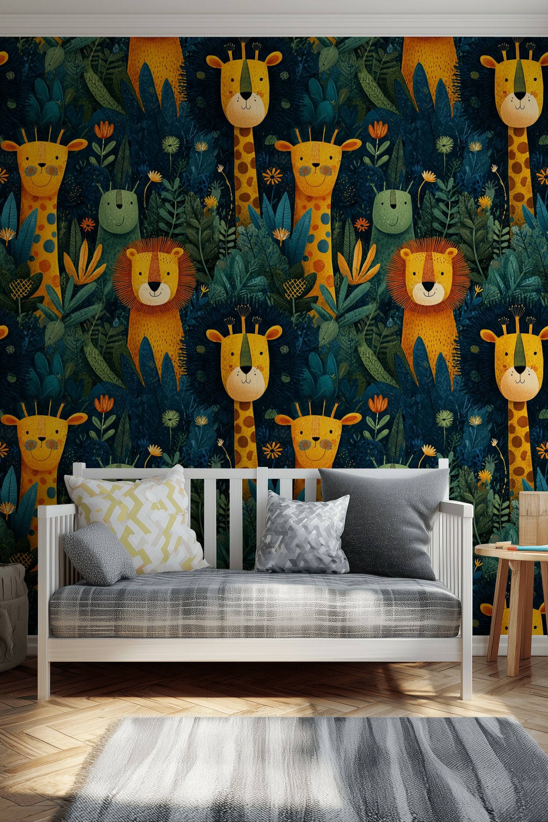 Dark Blue Jungle Animal Adventure Wallpaper