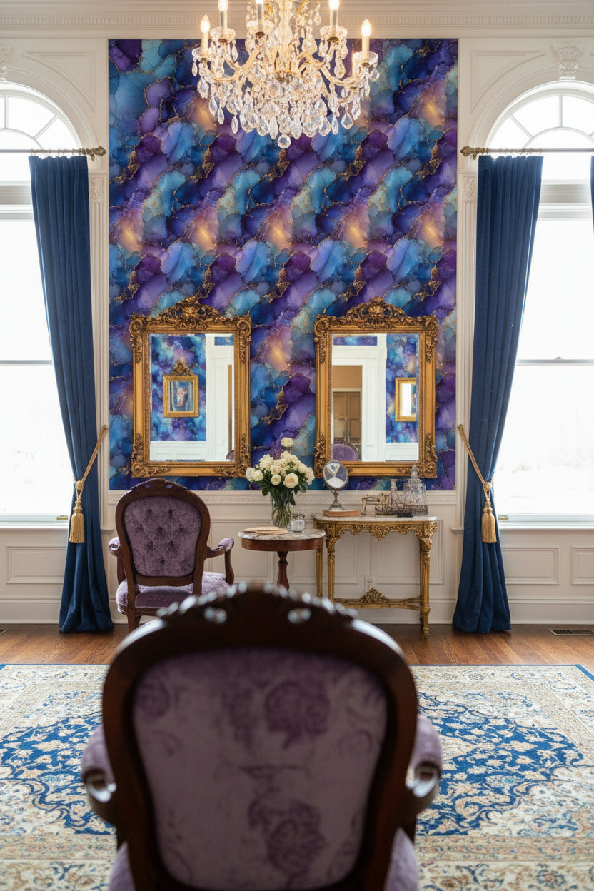 Rich Blue and Purple Abstract Marble Wallpaper