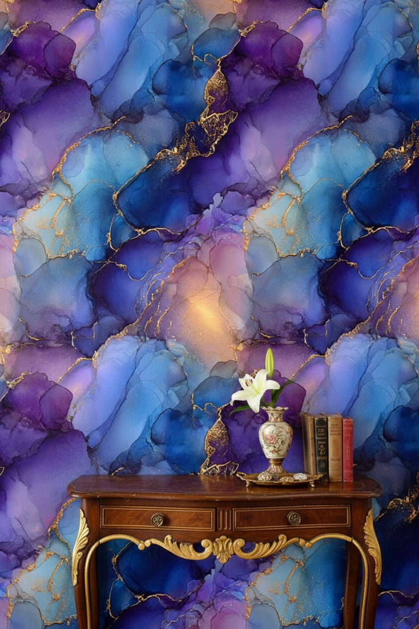 Rich Blue and Purple Abstract Marble Wallpaper