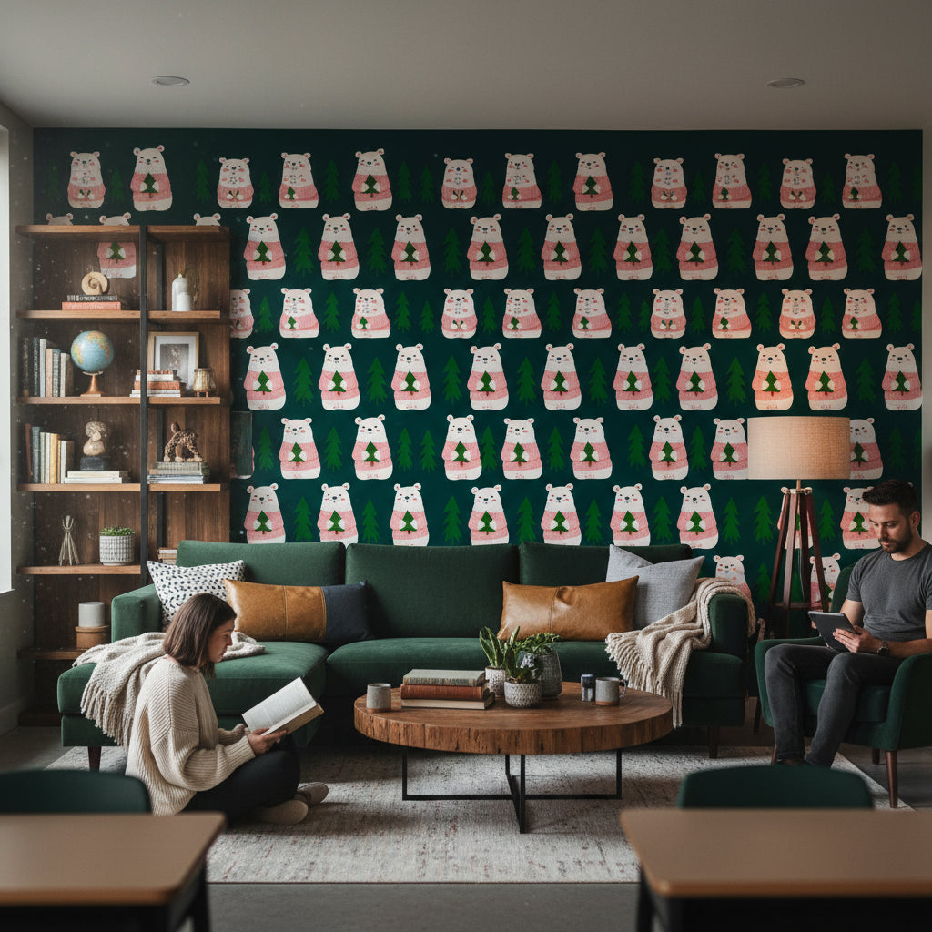 Dark Forest Cute Bear Kids Wallpaper