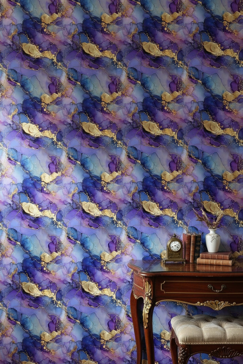 Vibrant Purple and Gold Look Abstract Swirl Wallpaper