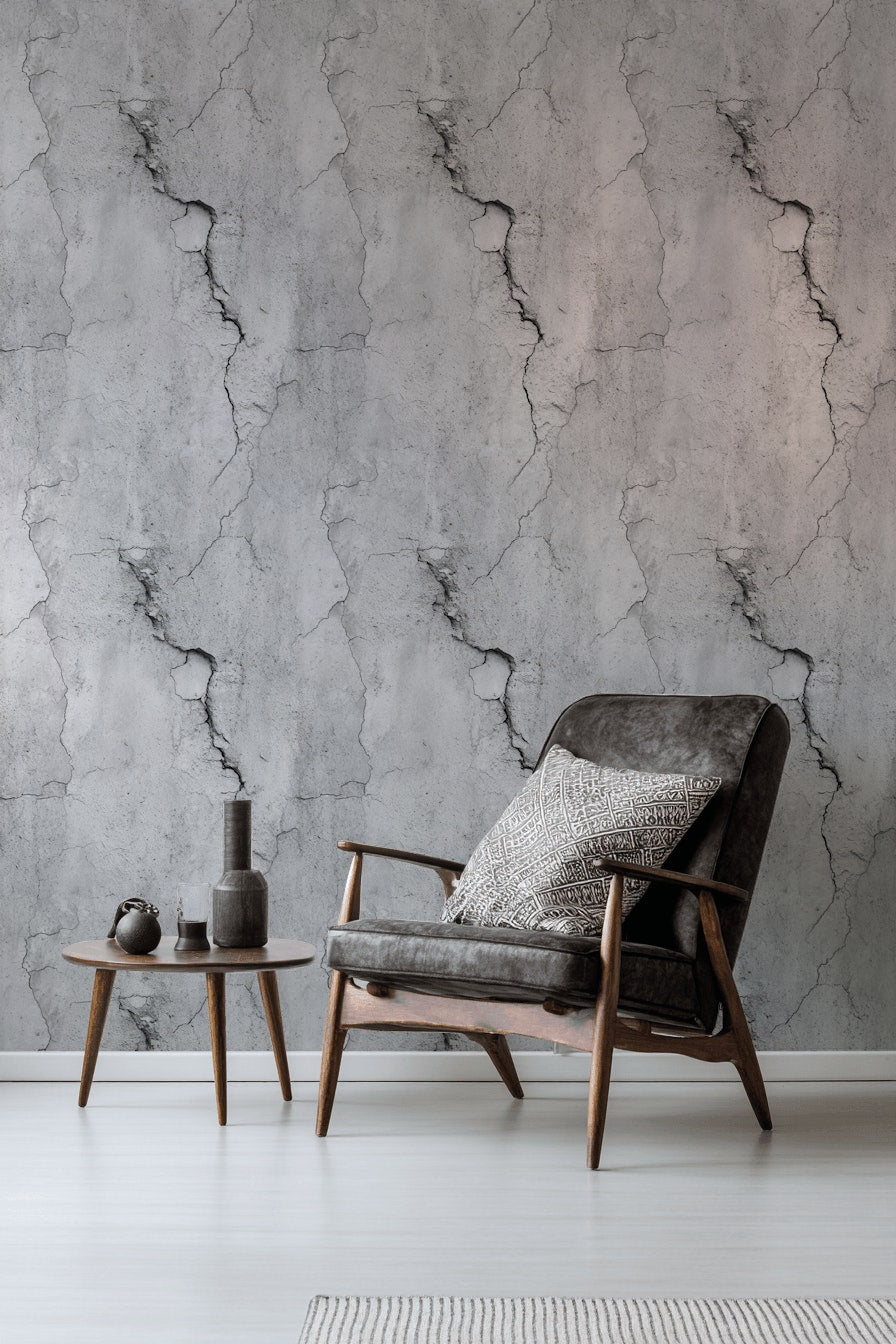 Light Gray Cracked Concrete Effect Wallpaper