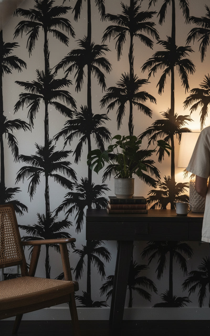 Monochrome Palm Tree Silhouette Wallpaper