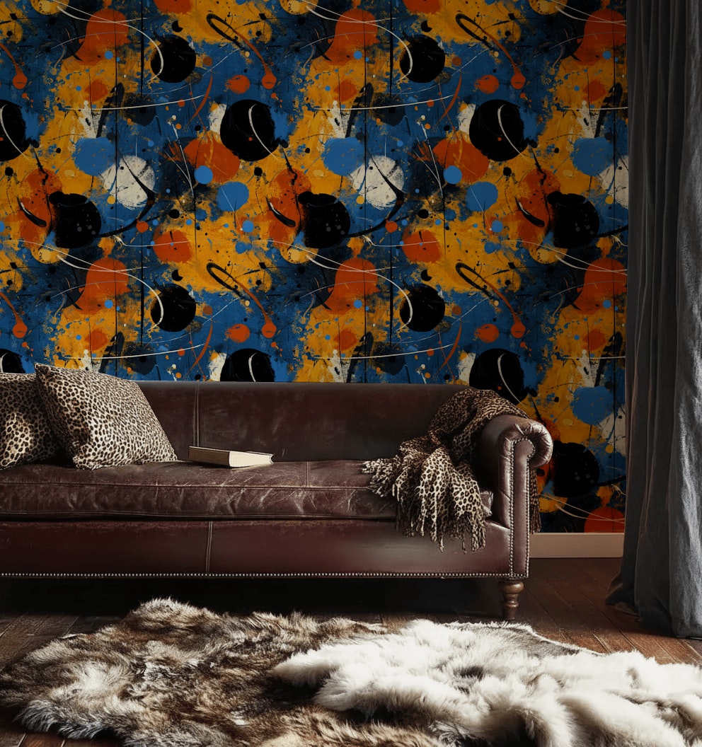 Vibrant Abstract Blue and Orange Pattern Wallpaper
