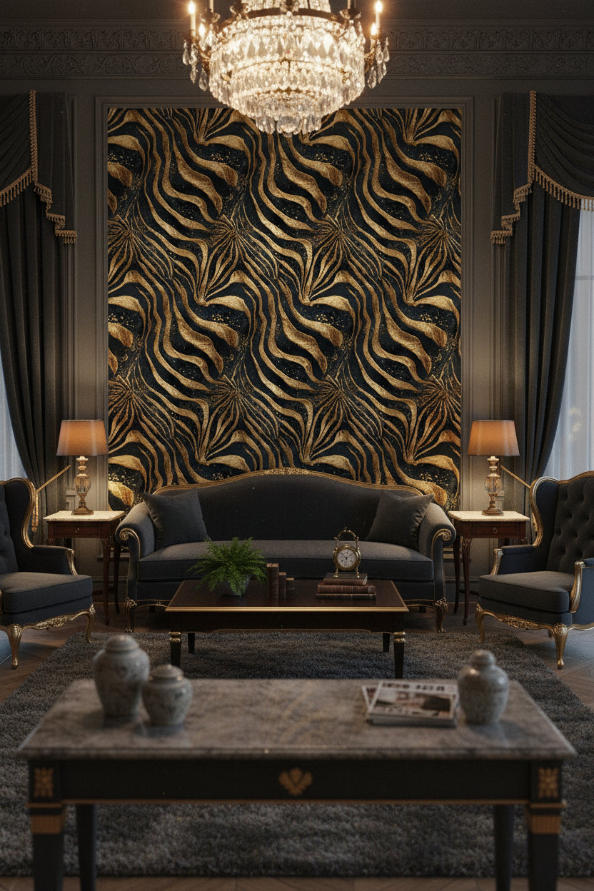 Elegant Black and Gold Look Zebra Pattern Wallpaper