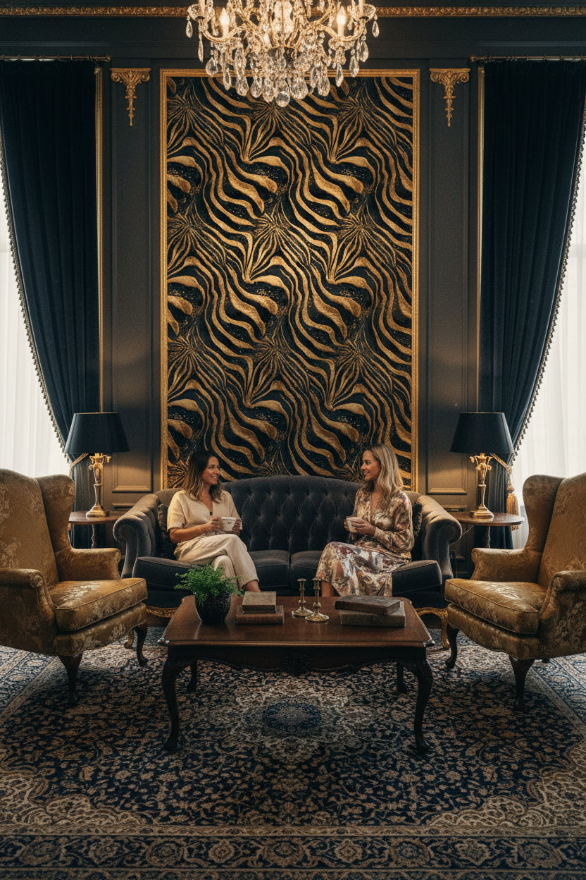 Elegant Black and Gold Look Zebra Pattern Wallpaper
