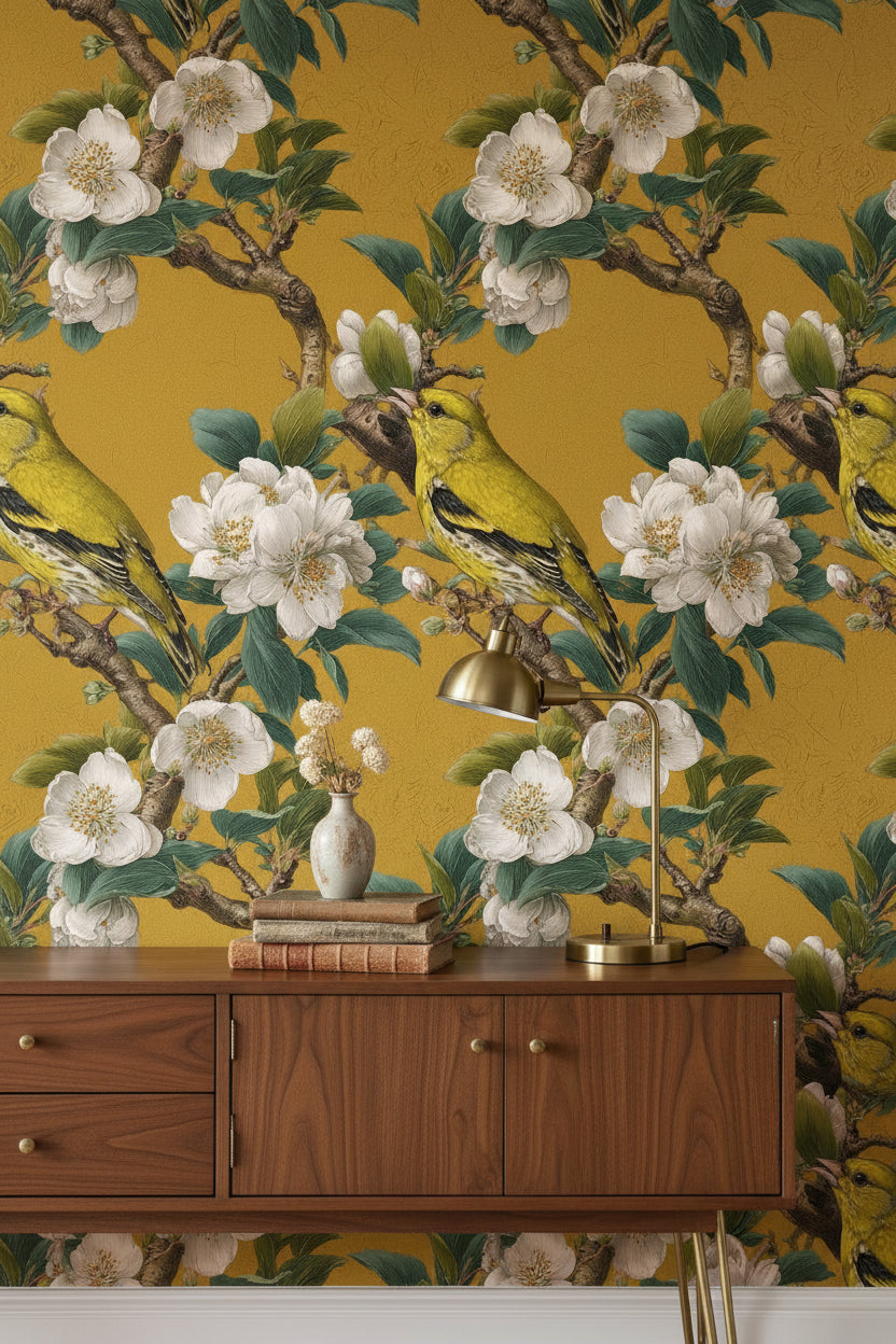 Sunflower Yellow Blossom and Bird Wallpaper