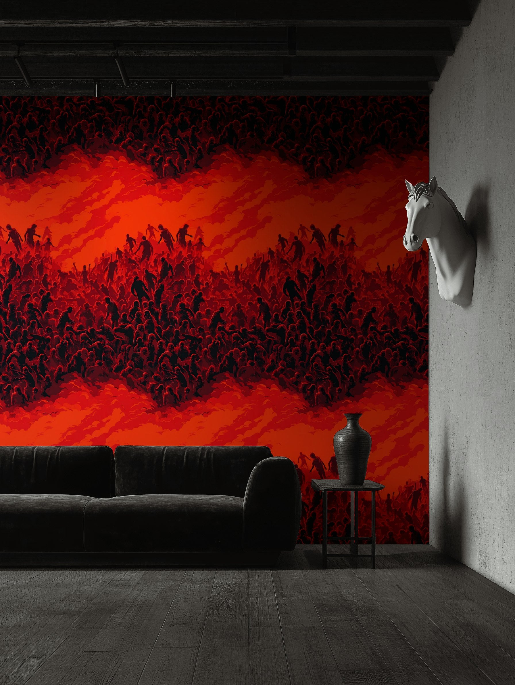 Rich Red Abstract Silhouette Swirl Wallpaper