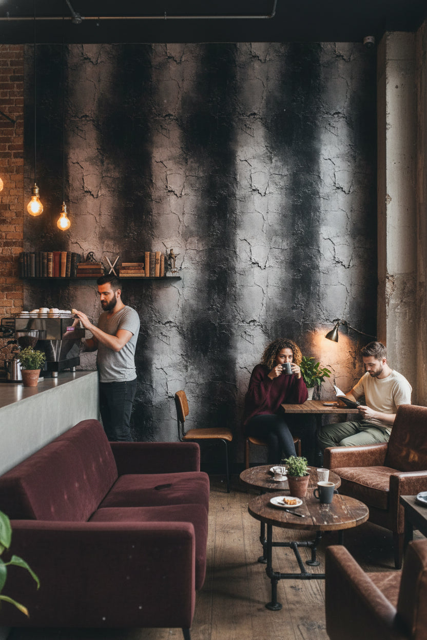 Charcoal Black Cracked Concrete Effect Wallpaper