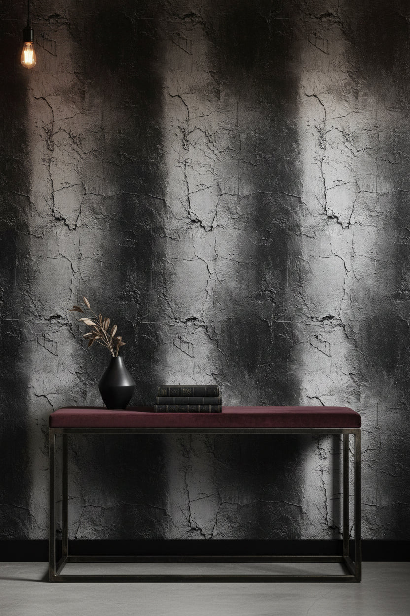Charcoal Black Cracked Concrete Effect Wallpaper