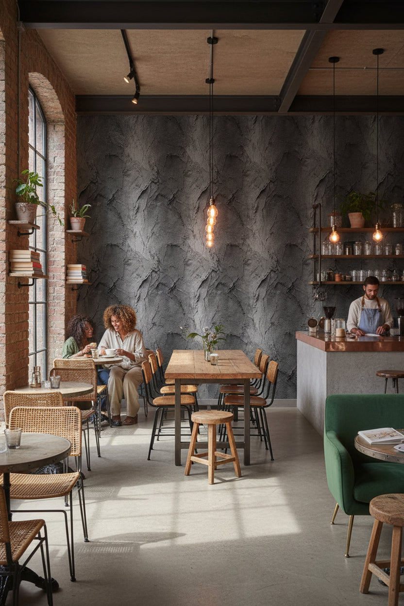 Charcoal Gray Textured Concrete Effect Wallpaper