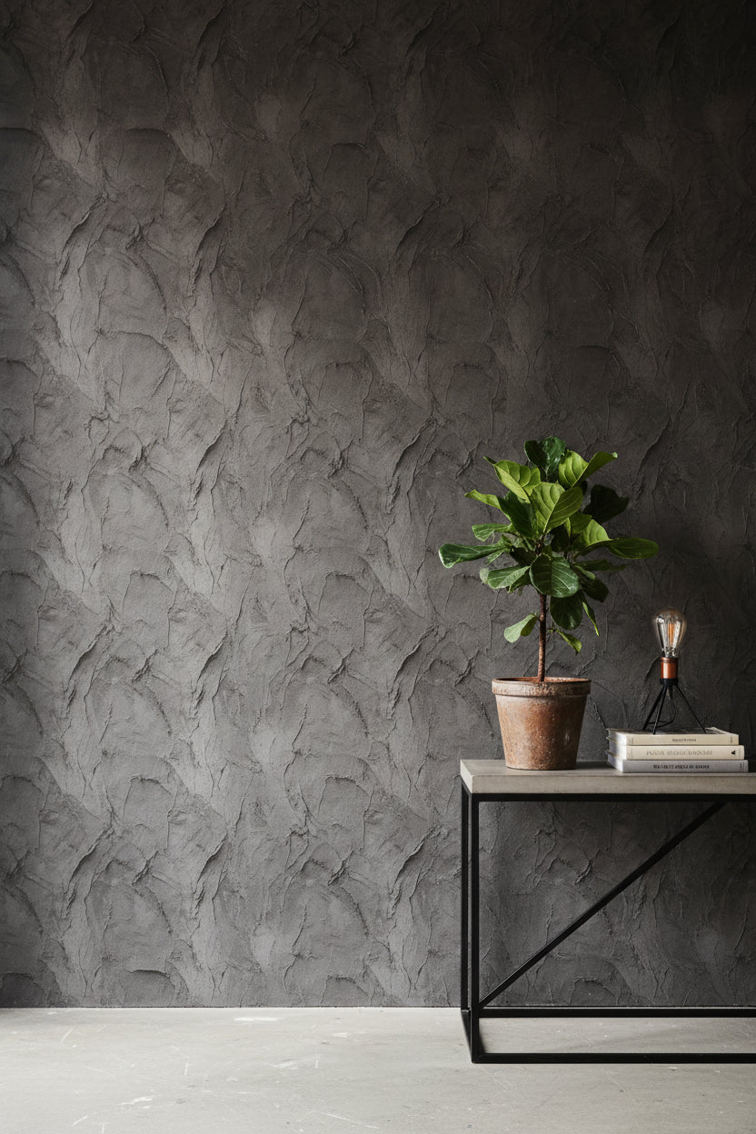 Charcoal Gray Textured Concrete Effect Wallpaper