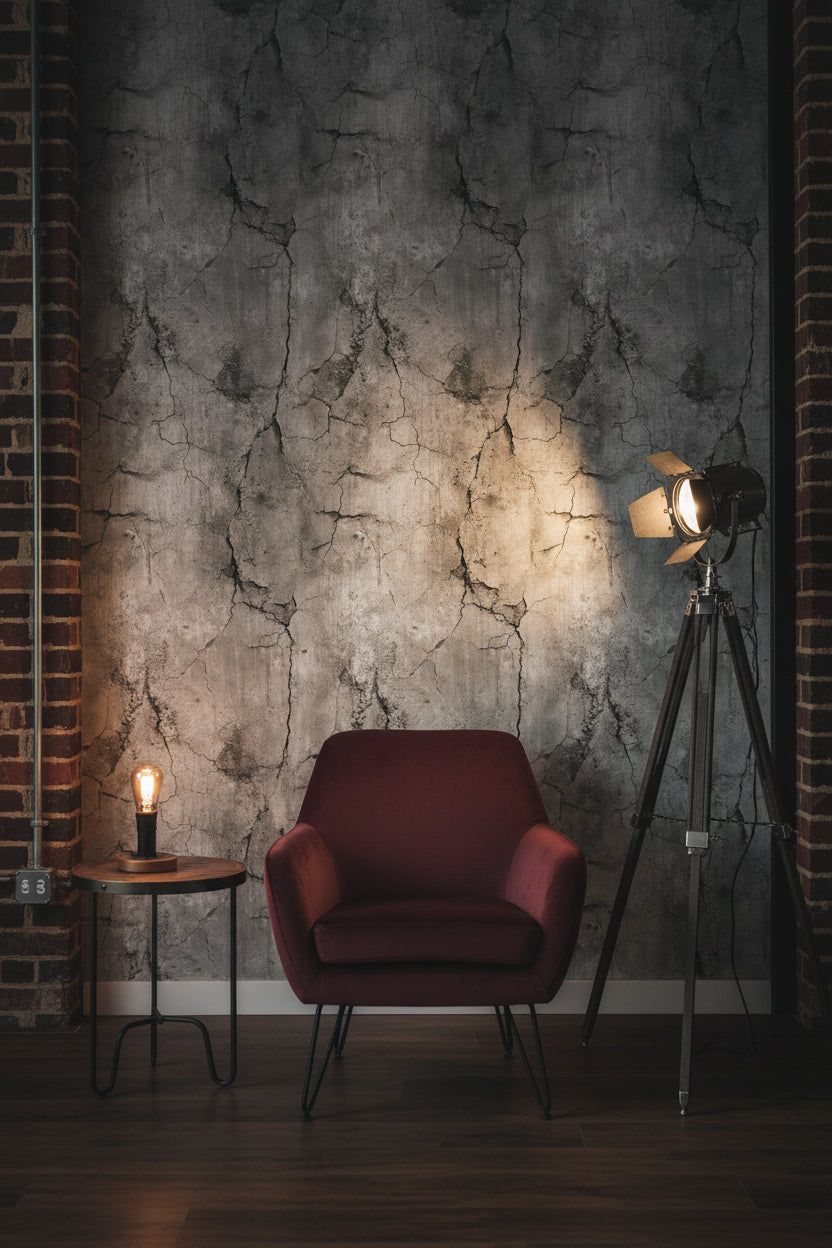 Textured Gray Cracked Concrete Effect Wallpaper