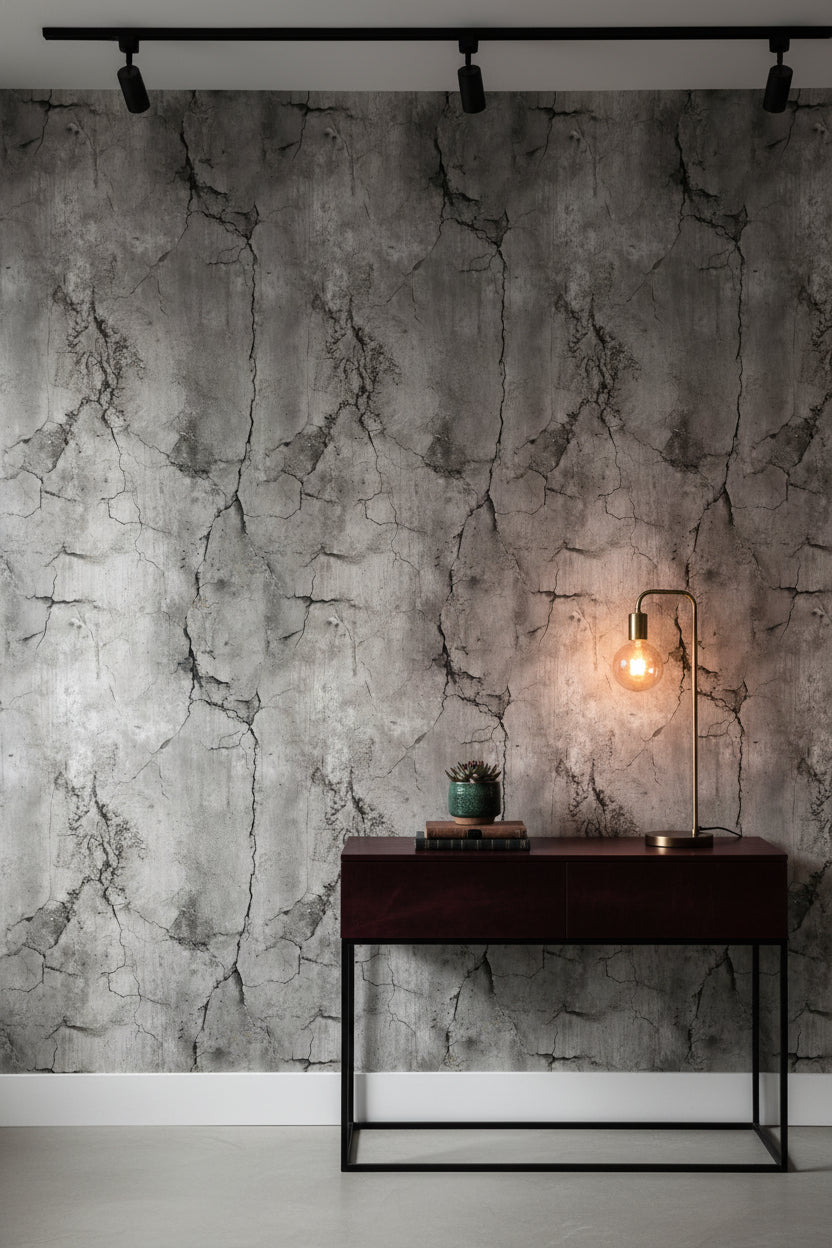 Textured Gray Cracked Concrete Effect Wallpaper