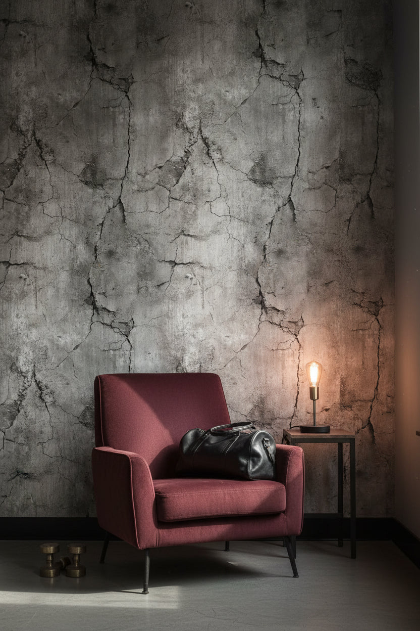 Textured Gray Cracked Concrete Effect Wallpaper