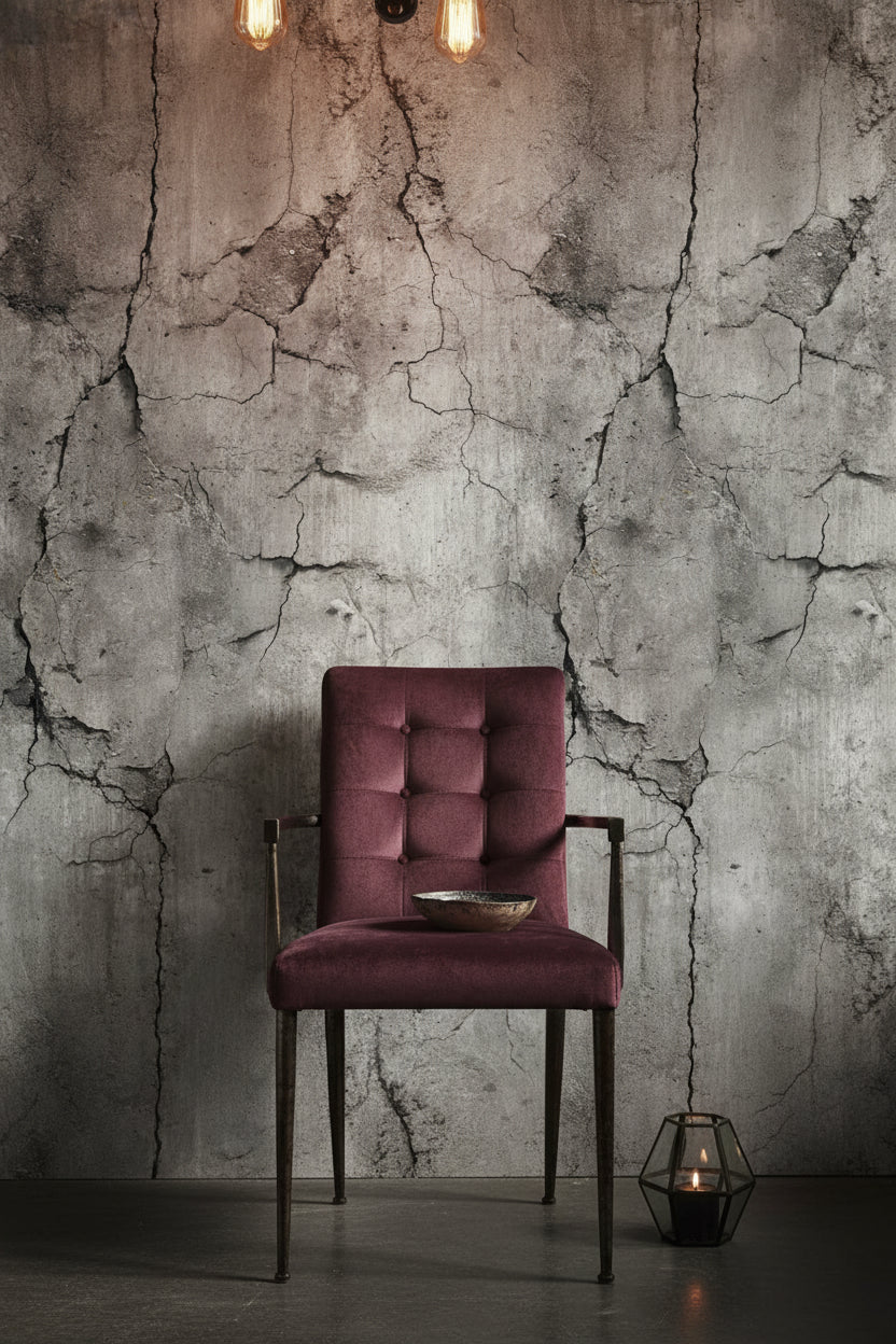 Textured Gray Cracked Concrete Effect Wallpaper