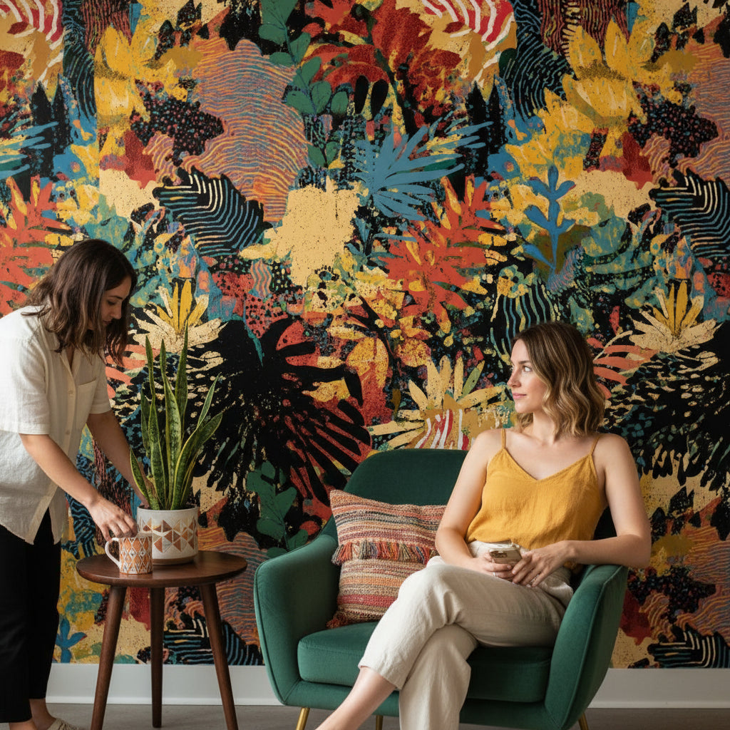 Bold Multicolor Abstract Botanical Wallpaper
