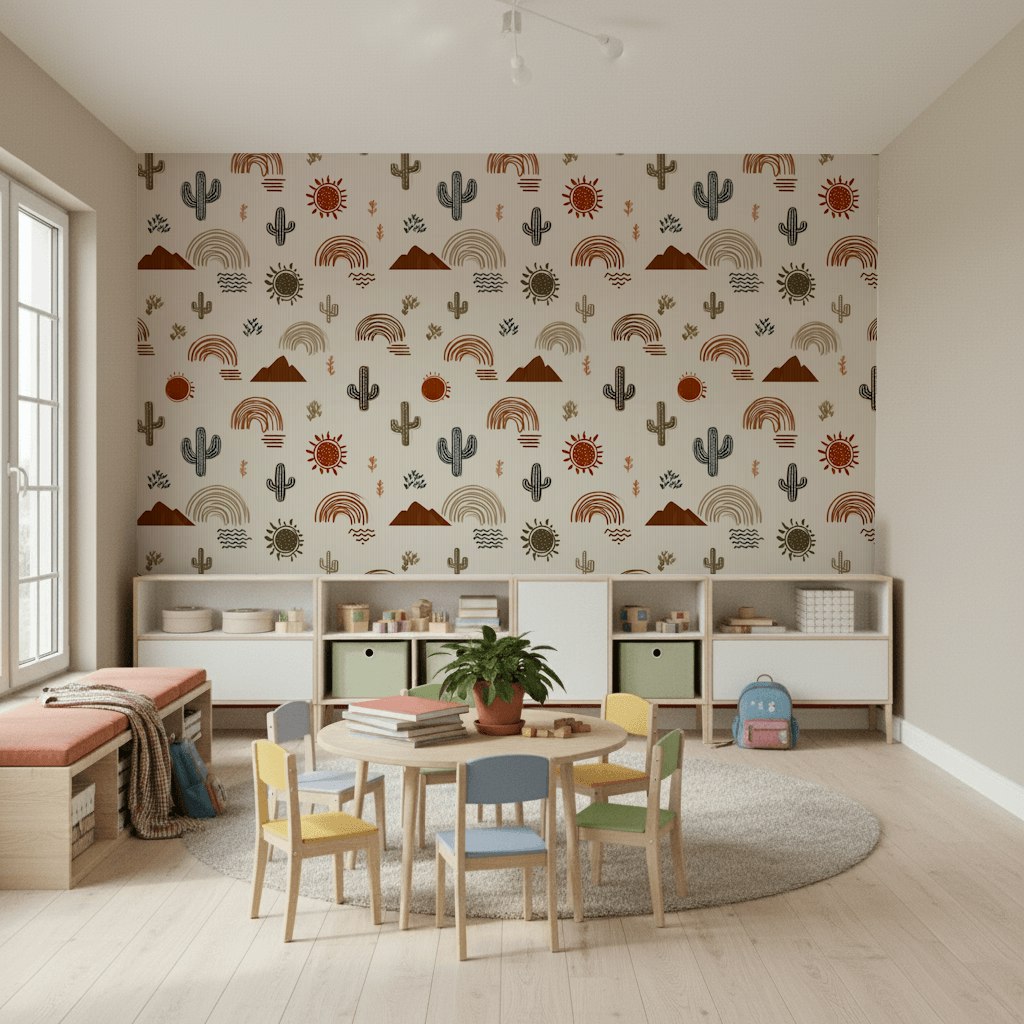 Cream Desert Motif Abstract Wallpaper