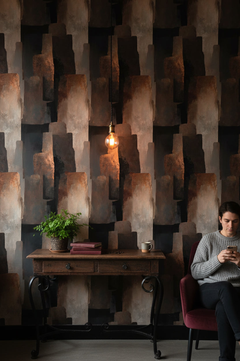 Charcoal and Rust Abstract Geometric Wallpaper