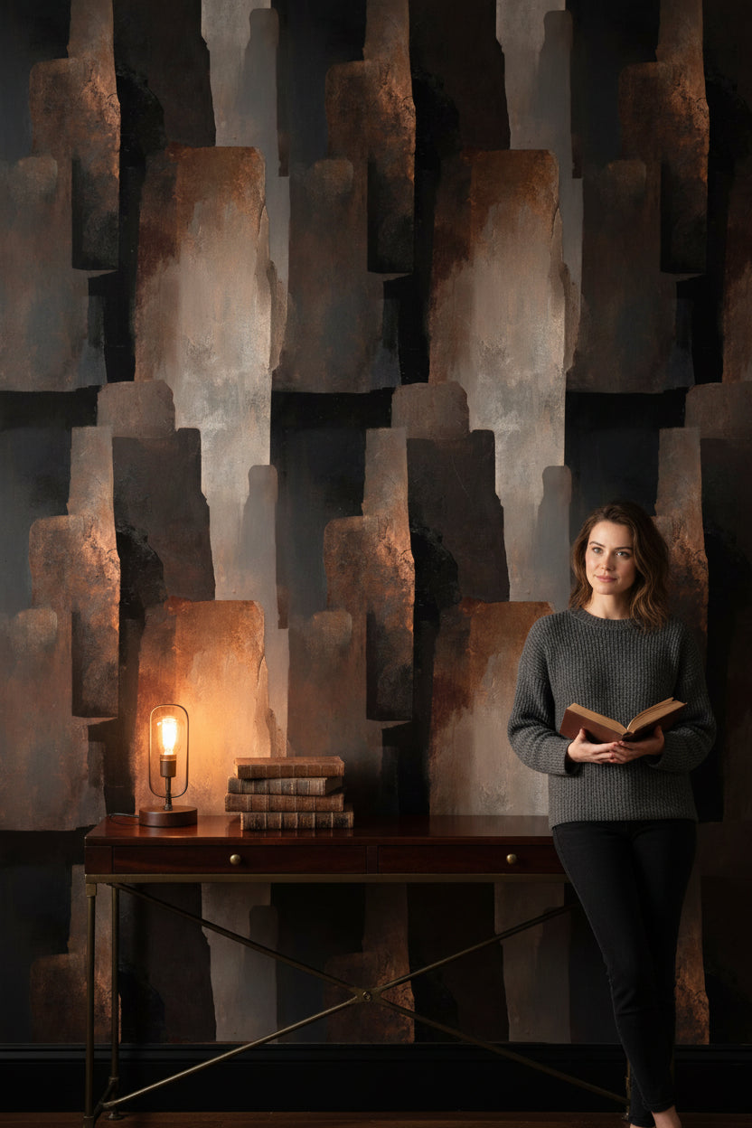 Charcoal and Rust Abstract Geometric Wallpaper