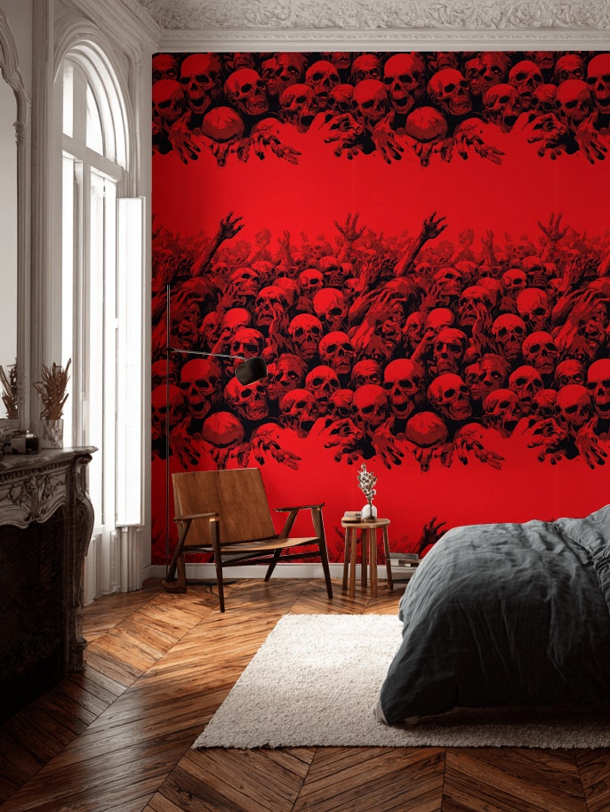 Intense Red and Black Skull Abstract Wallpaper