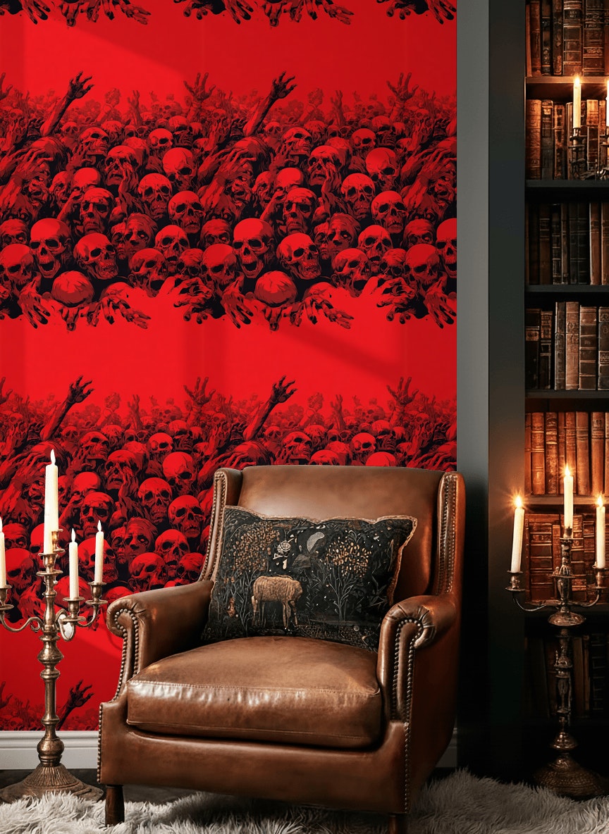 Intense Red and Black Skull Abstract Wallpaper